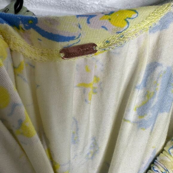 Free People Baja Babe Tie Back Cold Shoulder Top Yellow and Green size Small - Picture 5 of 6